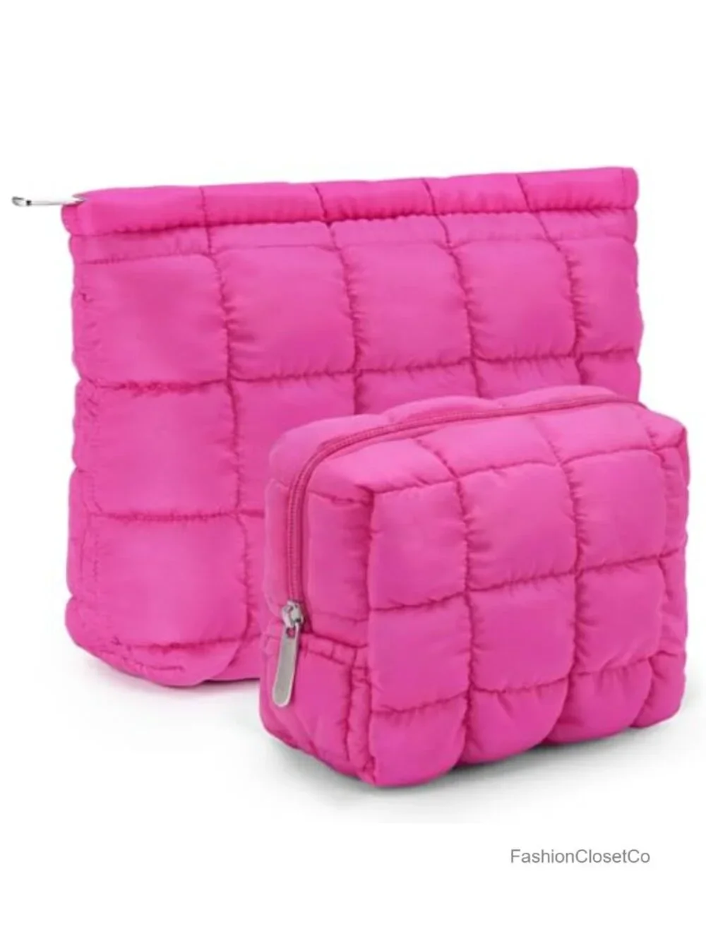 Quilted Cosmetic Bag Set Puffy Makeup Pouch Travel Toiletry Organizer Zipper